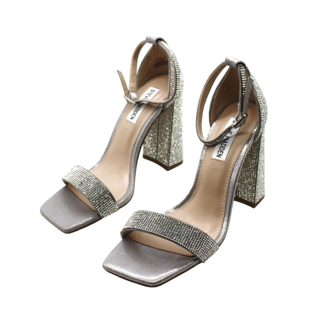 Steve Madden Silver Rhinestone Block Heel Sandals - Picture 3 of 8